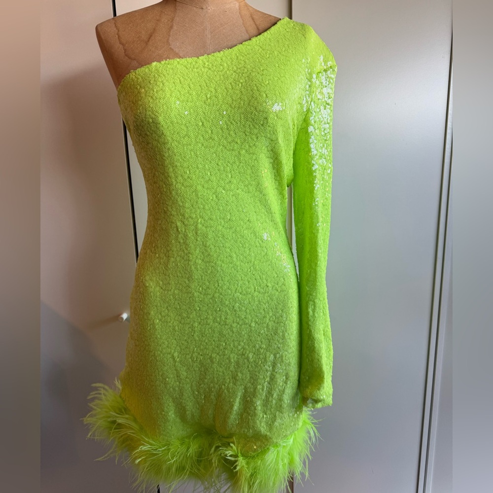 LC Lime Green One-Shoulder Sequin Dress size large
